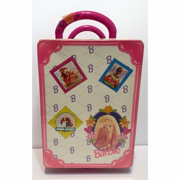 Barbie Other - 90s Barbie Take Along Doll Trunk World Travel Handle Rolling Cardboard Suitcase